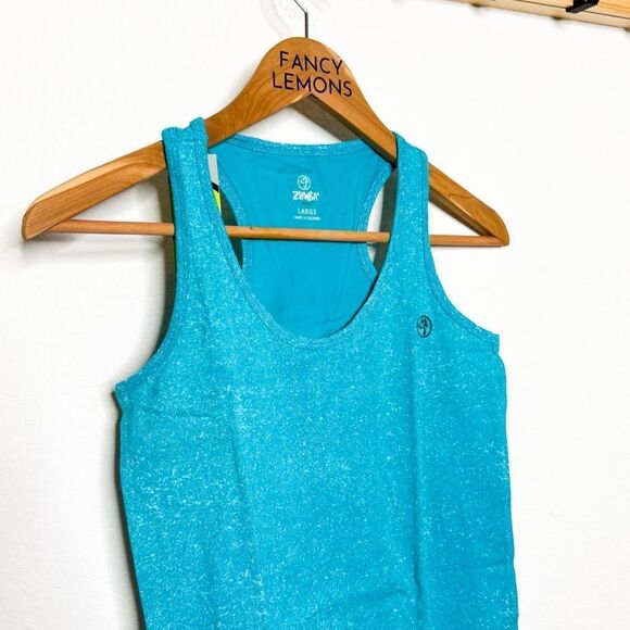 Zumba NWT! Women's Cosmic Blast Racerback Athletic Tank Marine Blue Size Large - Picture 2 of 5